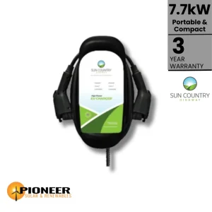 Sun Country AmazingE 7.7 kW Portable & Compact Level 2 EV Charger - Pioneer Solar and Renewables Inc. offers convenience and efficiency in portable EV charging solutions.